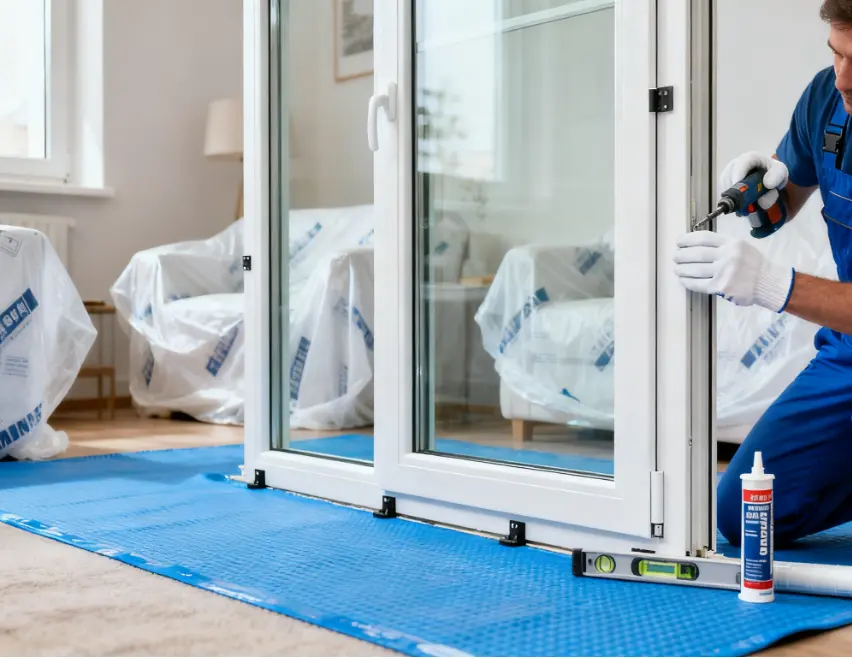 莜歌铝业专业团队进行标准化旧窗换新施工场景