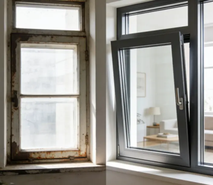 老旧窗户与现代节能门窗对比效果