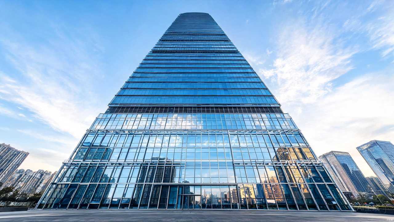 城市商业建筑玻璃幕墙全景 - 明框与隐框幕墙对比